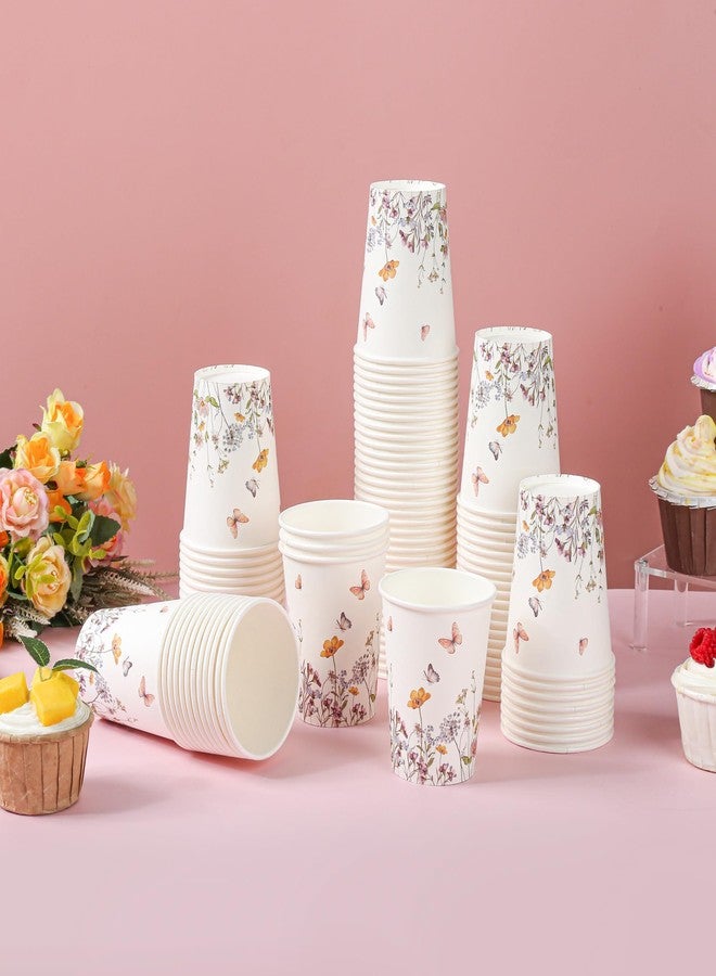 AimFun 100Pcs Fall Wildflower Paper Cups Watercolor Floral Party Cups 9oz Rustic Botanical Butterflies Disposable Coffee Cups for Spring Summer Birthday Bridal Baby Shower Tea Party Supplies - Image 3